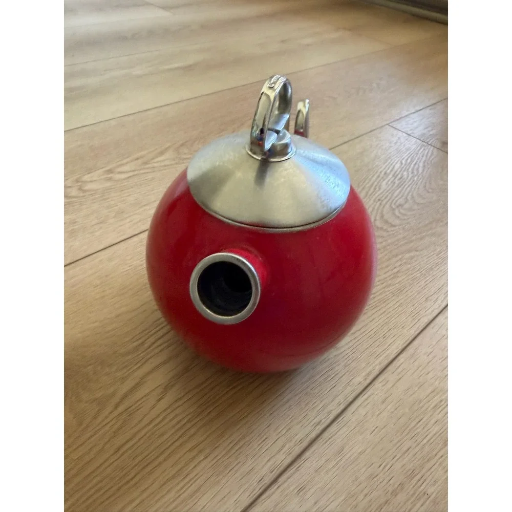 Vintage Chantal Red Enamel on Steel Spherical Tea‎ Kettle Stainless Handle